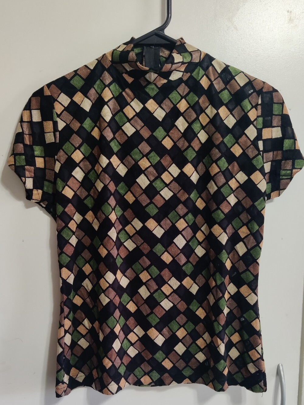Womens Geometric Print Mock Neck Top